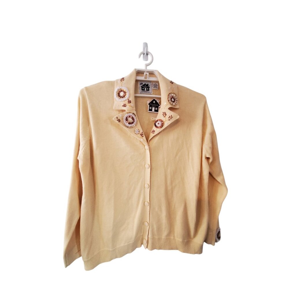 Storybook Knits HSN nwt cardigan 1X Beads of Paradise light yellow brown…